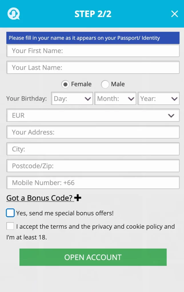 MrPlay registration window